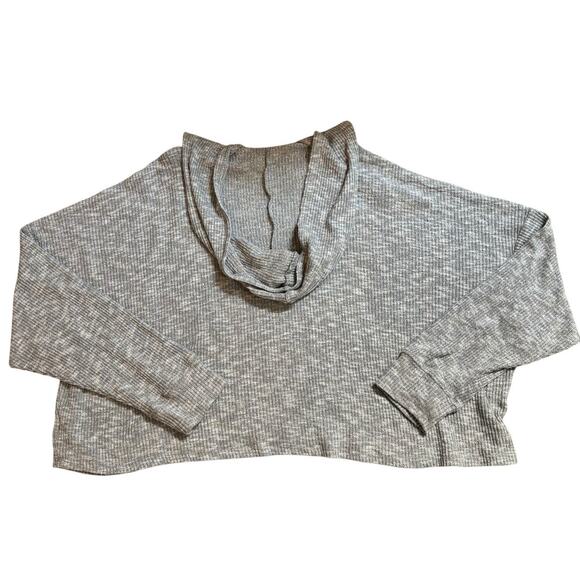 AE Cropped Light Gray Ribbed Long Sleeve Sweater Lounge Hoodie Women's XS - Picture 2 of 5
